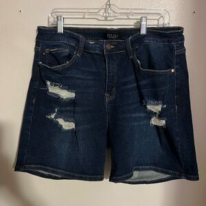 JUDY BLUE Classic Mid Rise Distressed Dark Wash Denim Shorts Women's Size‎ 2XL